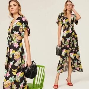 NWT Revolve Le Superbe 'Mai Tai Might' Black Floral Tropical Dress in Black